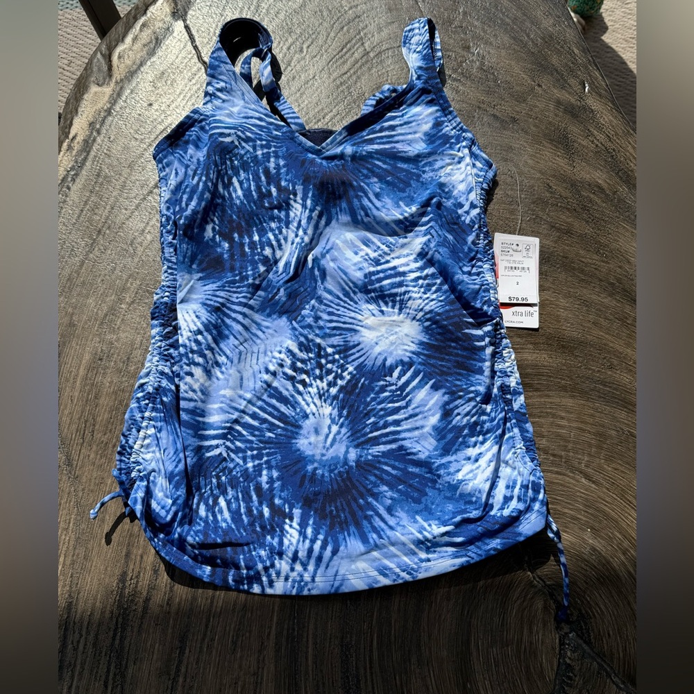 Lands' End Blue and White Tankini underwire